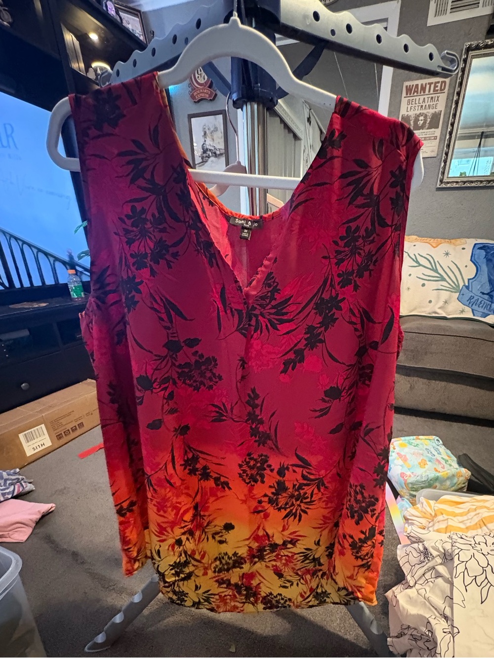 Sami & Jo Red to Yellow Floral Ombre Sleeveless Shirt